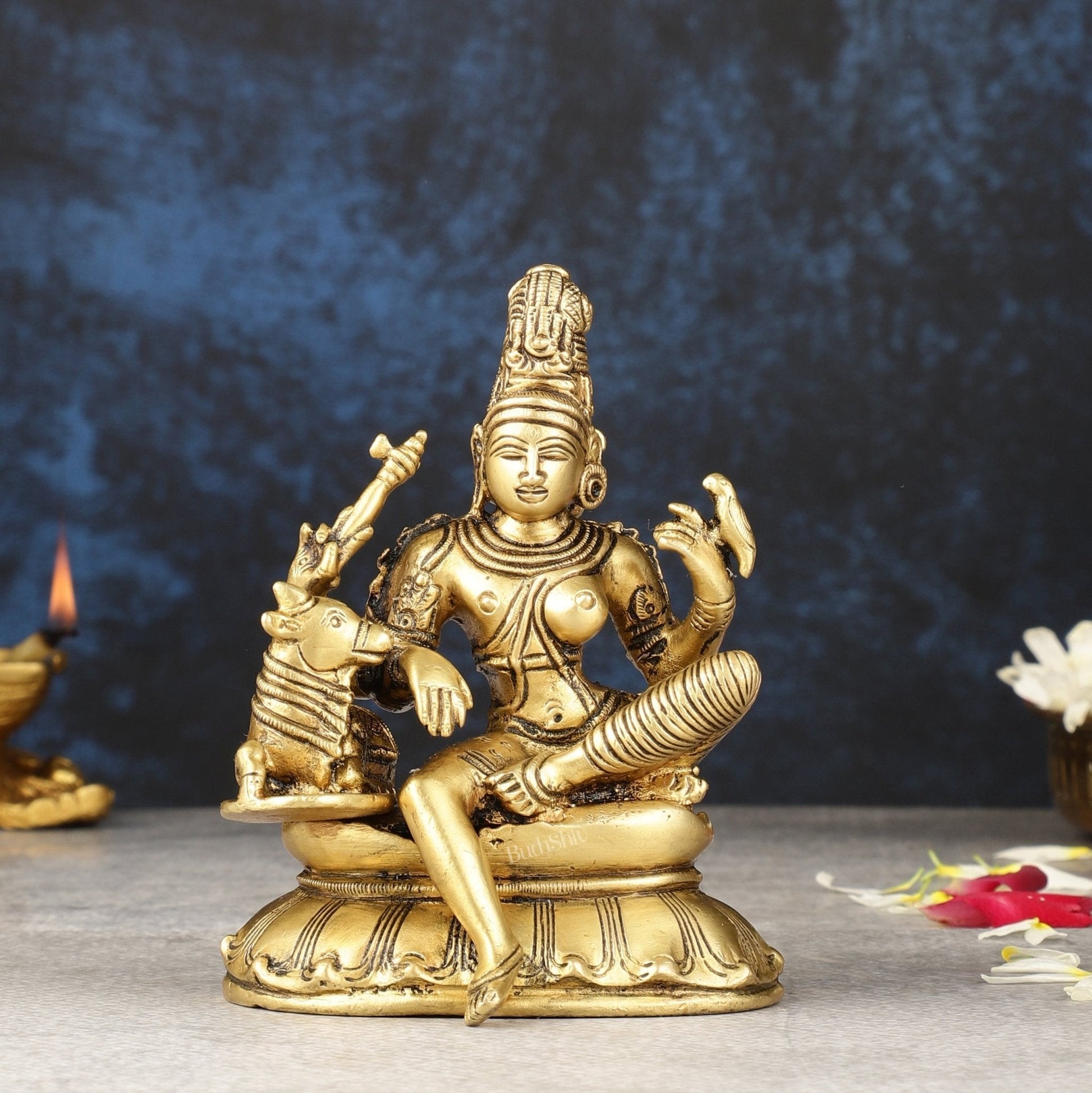 Pure Brass seated Ardhanarishwara with nandi idol 5" - Sama Homes Idol - Brass Sculpture - Eco-friendly - Sama Homes