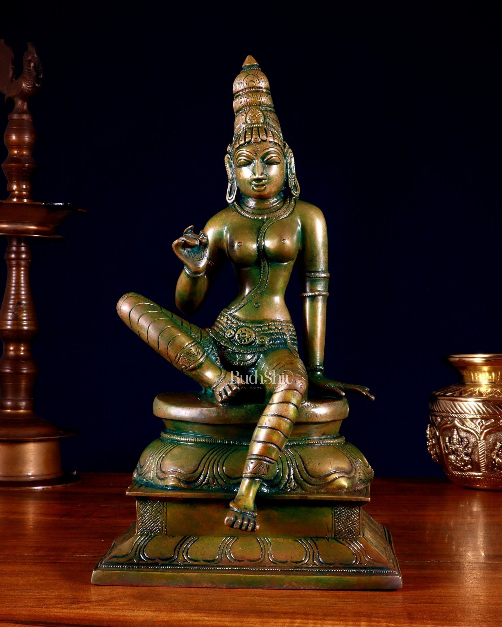 Pure Brass Seated Parvati Idol - 12" chola bronze tone - Sama Homes Idol - Brass Sculpture - Eco-friendly - Sama Homes