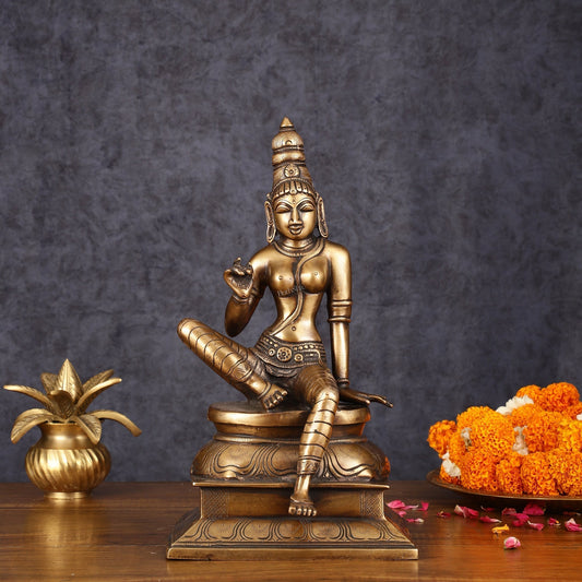 Pure Brass Seated Parvati Idol - 12" - Sama Homes Idol - Brass Sculpture