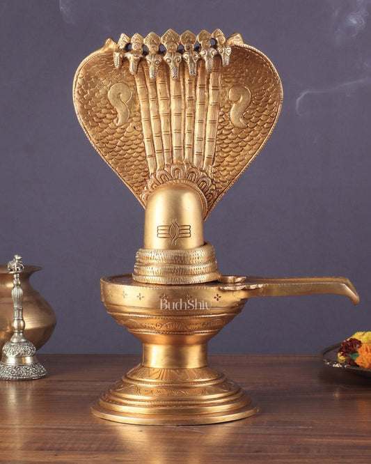Pure Brass Shiva Lingam – 13.5" - Sama Homes Idol - Brass Sculpture