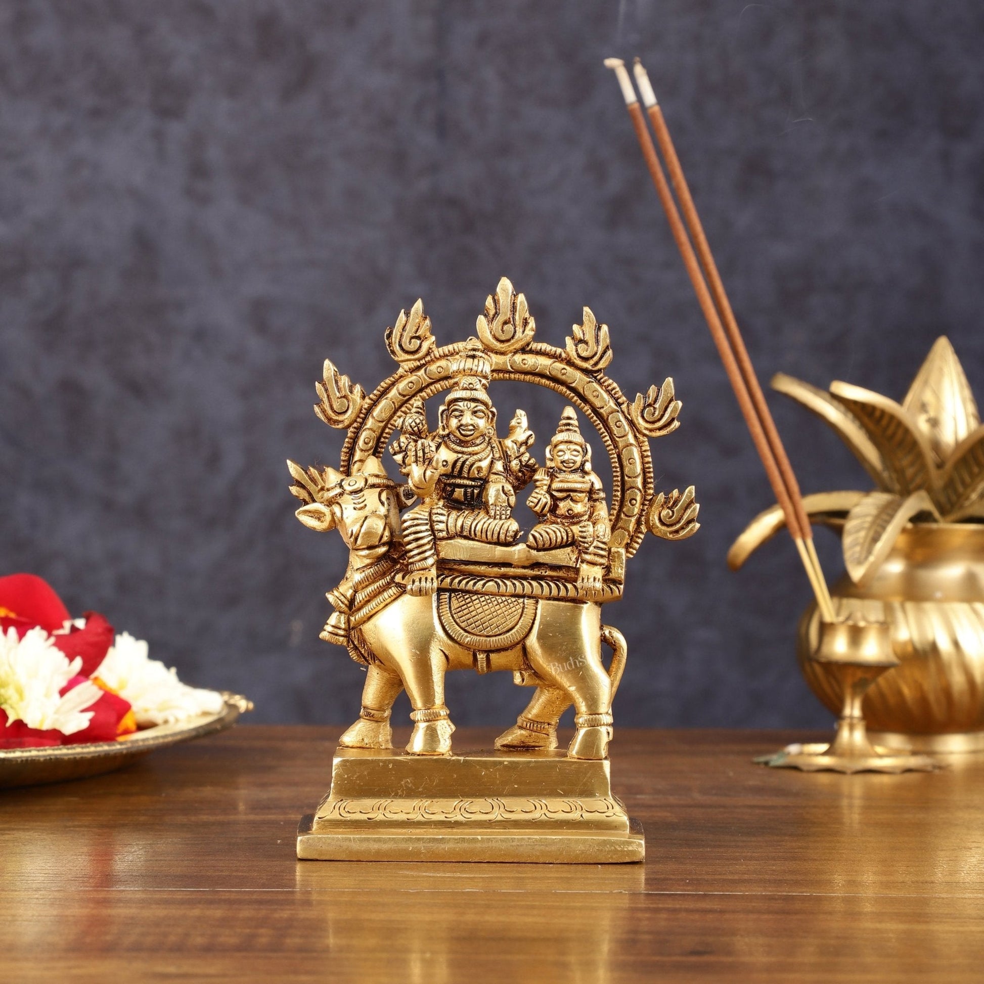 Pure Brass Shiva Parvati on Nandi Pradosha Nayagar Idol - 5.5" Height - Sama Homes Idol - Brass Sculpture - Eco-friendly - Sama Homes