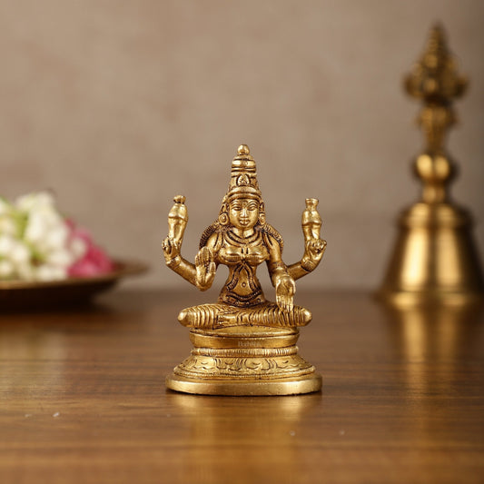 Pure Brass Small Goddess Lakshmi Idol | 3.5 Inch - Sama Homes Idol - Brass Sculpture