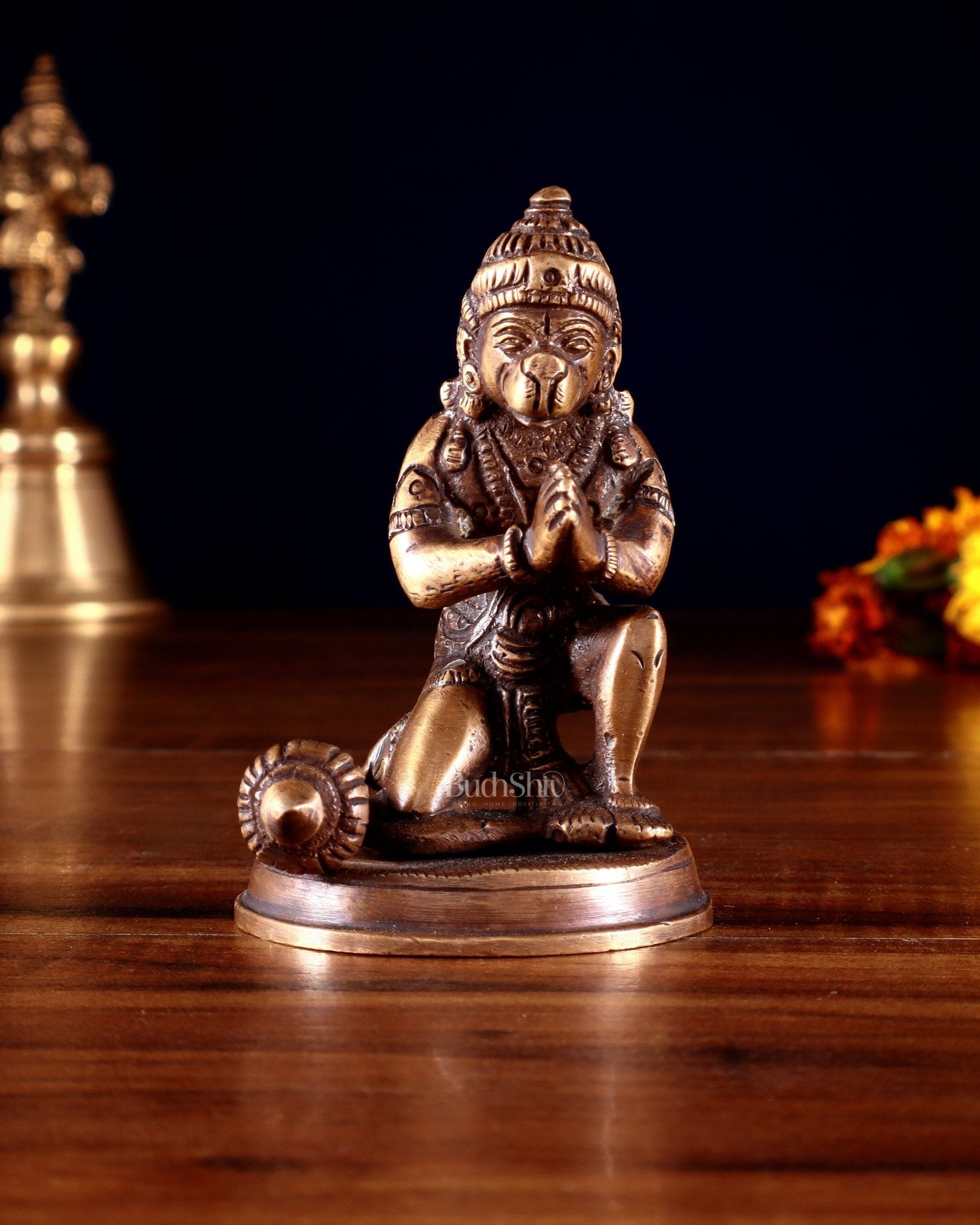 Pure Brass Small Hanuman Ji Idol in Namaskar Mudra 3.5" - Sama Homes Idol - Brass Sculpture - Eco-friendly - Sama Homes