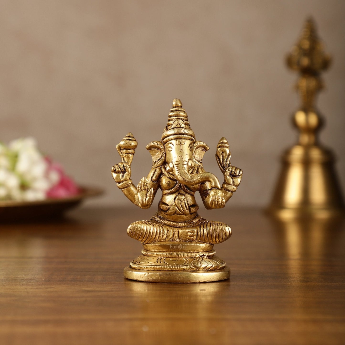 Pure Brass Small Lord Ganesha Idol | 3.5 Inch Height - Sama Homes Idol - Brass Sculpture