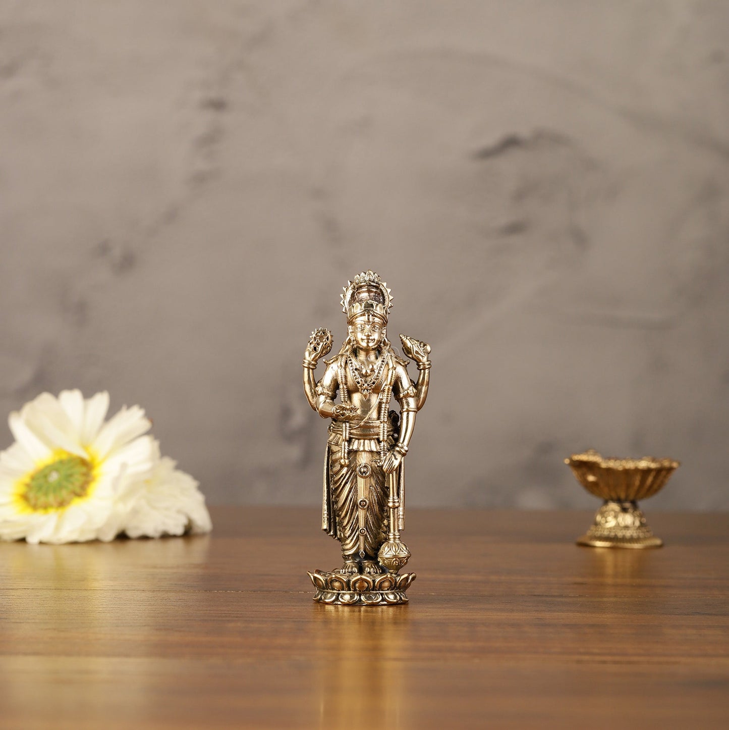 Pure brass small lord Vishnu idol 4" - Sama Homes Idol - Brass Sculpture