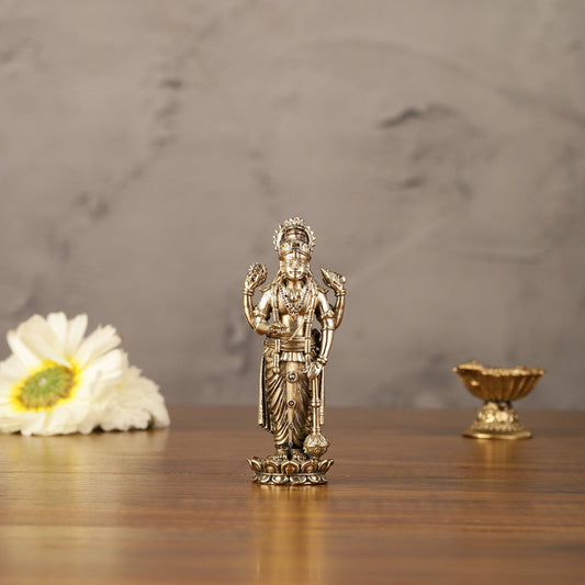 Pure brass small lord Vishnu idol 4" - Sama Homes Idol - Brass Sculpture