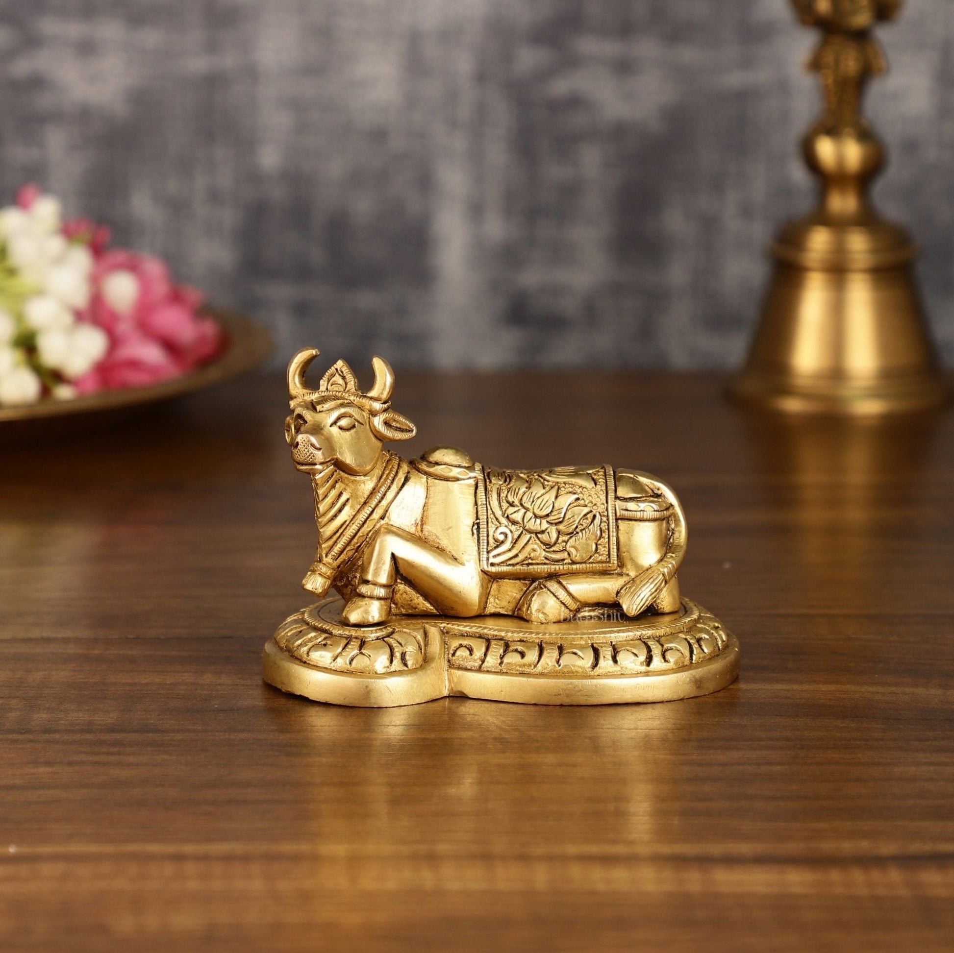 Pure Brass Small Nandi Idol | 3 Inch Height - Sama Homes Idol - Brass Sculpture - Eco-friendly - Sama Homes