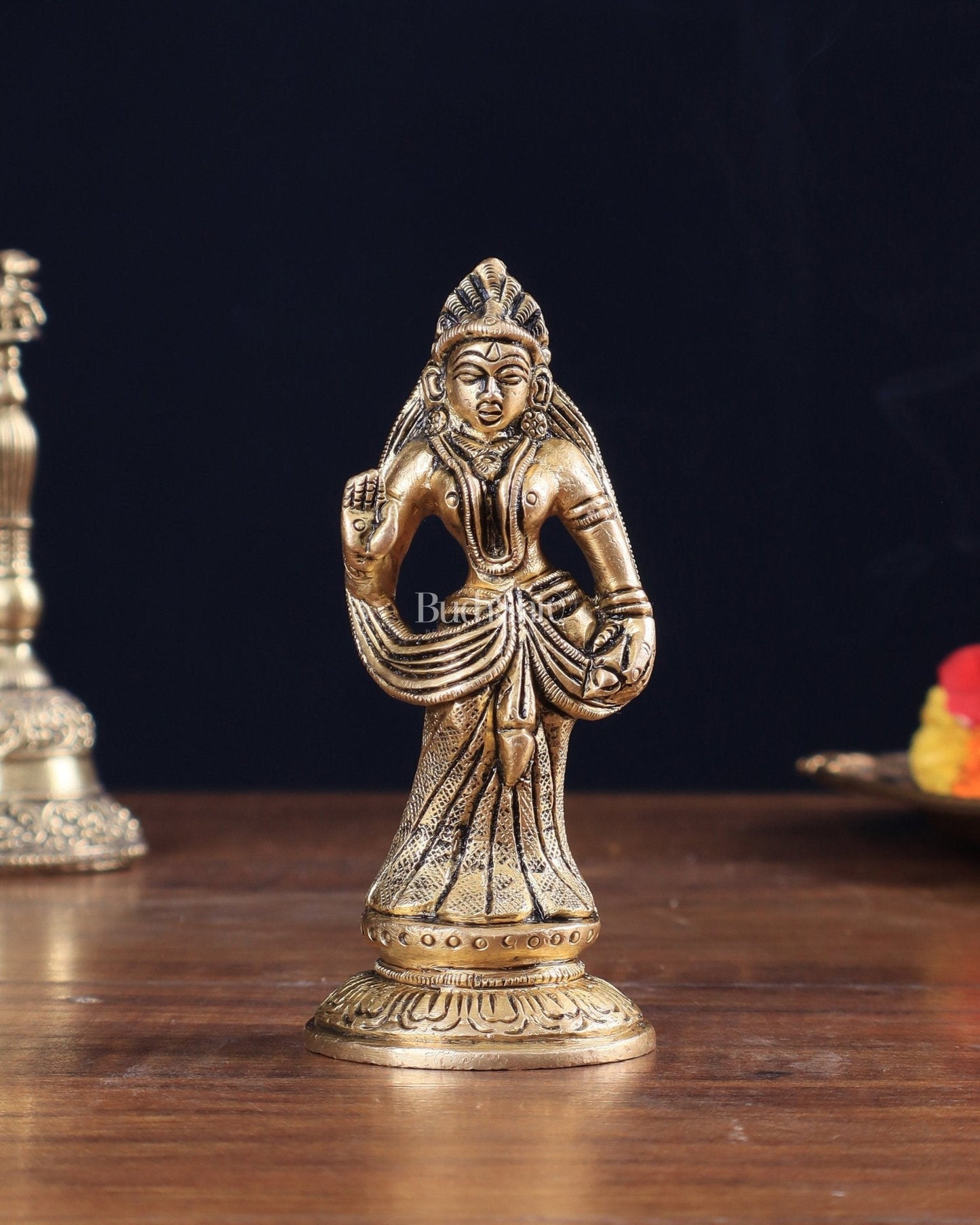 Pure Brass Small Radha Idol 4.2" - Sama Homes Idol - Brass Sculpture