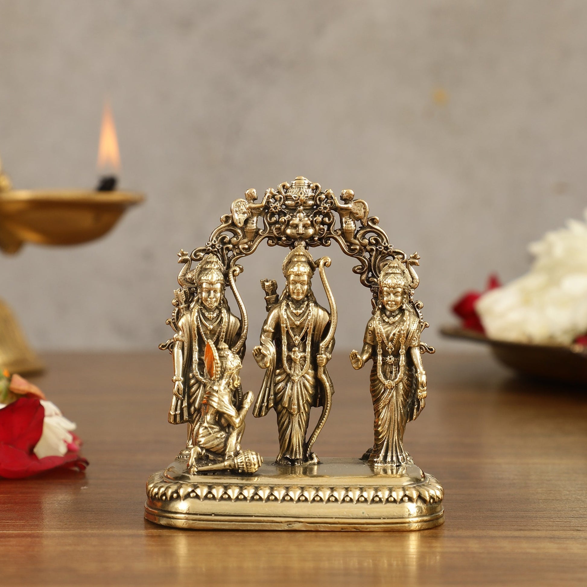 Pure Brass Small Ram Darbar Miniature Idol - 3 in Height - Sama Homes Idol - Brass Sculpture - Eco-friendly - Sama Homes