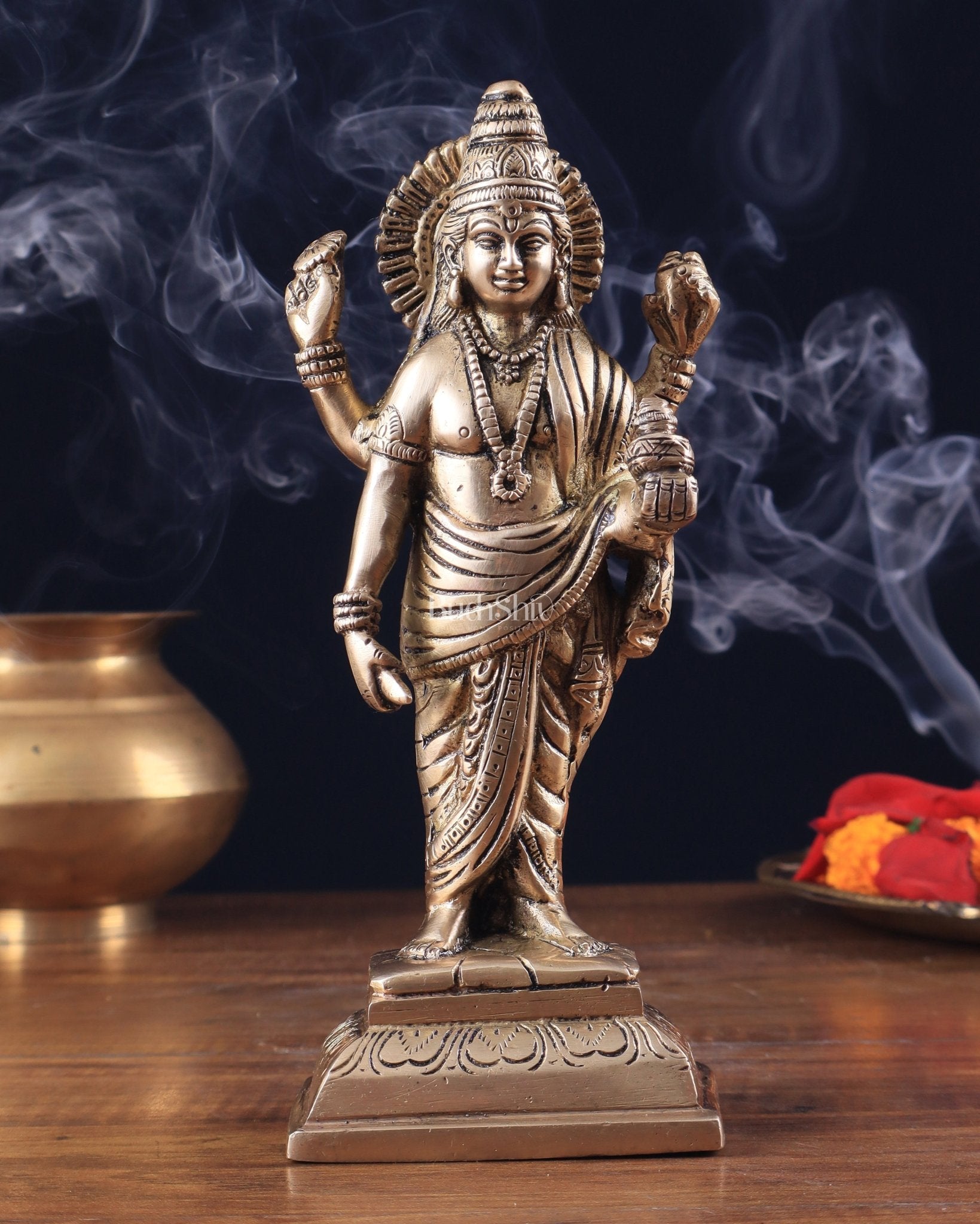 Pure Brass Standing Dhanvantari Idol 8" - Sama Homes Idol - Brass Sculpture - Eco-friendly - Sama Homes