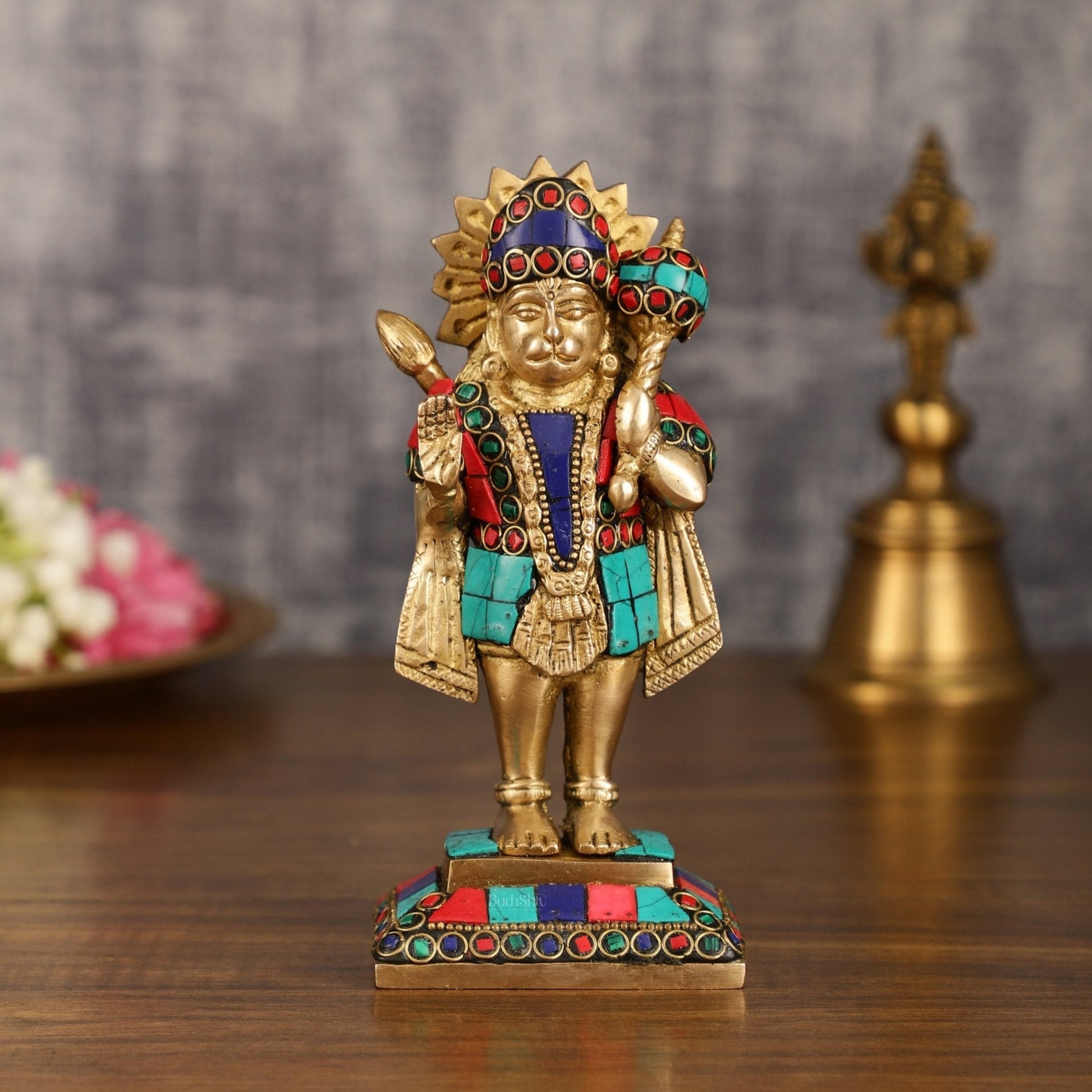 Pure Brass Standing Hanuman Blessing Idol | 6.5 Inch - Sama Homes Idol - Brass Sculpture - Eco-friendly - Sama Homes