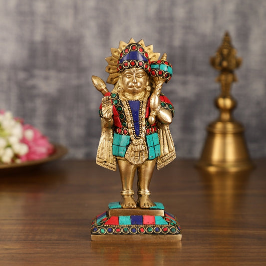 Pure Brass Standing Hanuman Blessing Idol | 6.5 Inch - Sama Homes Idol - Brass Sculpture