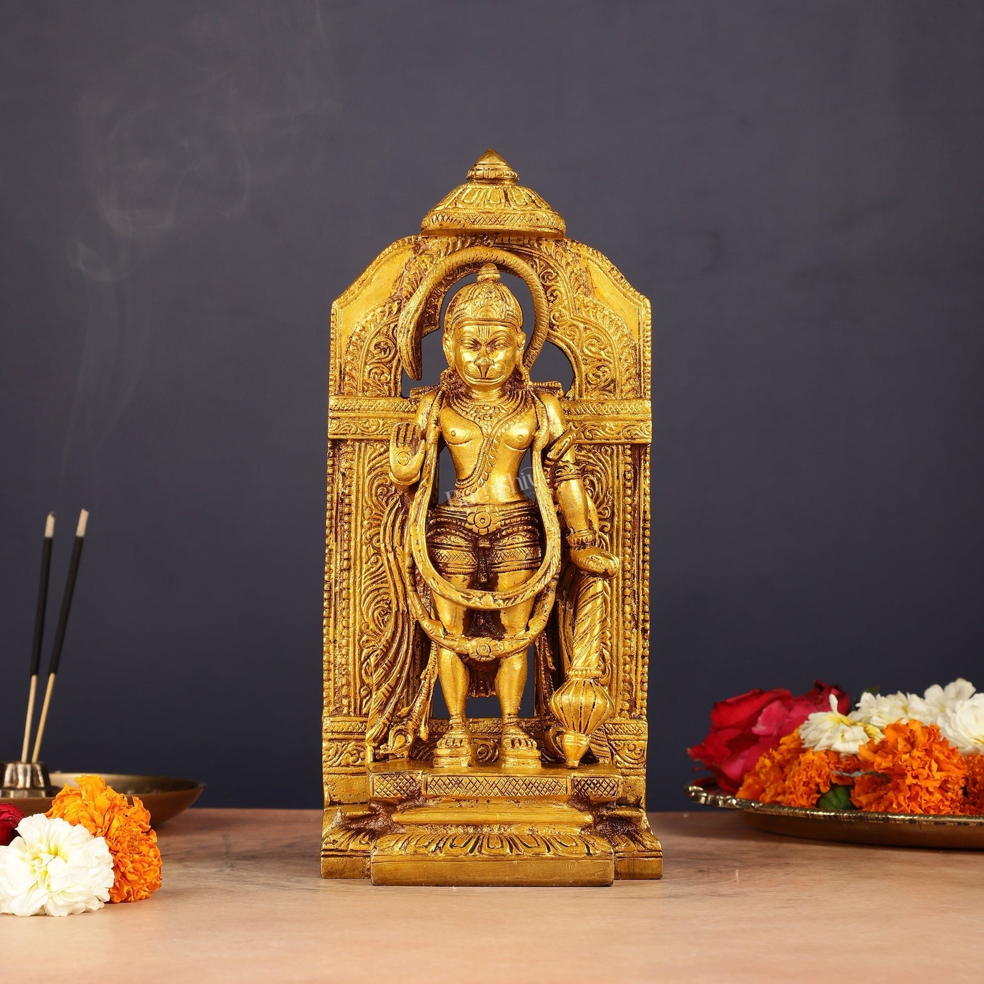 Pure Brass Standing Hanuman Idol 8" - Sama Homes Idol - Brass Sculpture - Eco-friendly - Sama Homes