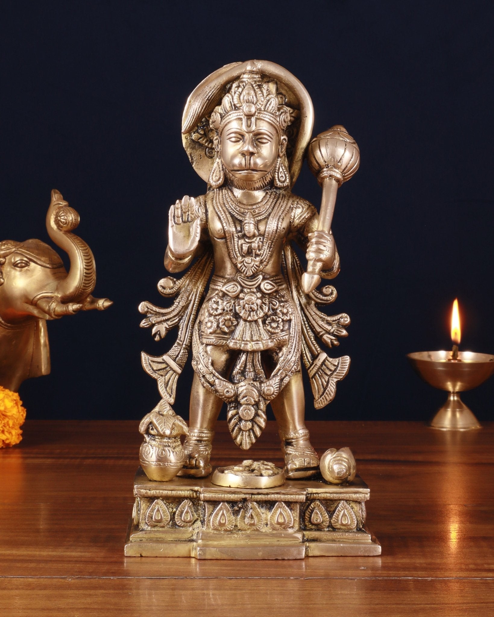 Pure Brass Standing Hanuman Statue – 10 Inch - Sama Homes Idol - Brass Sculpture - Eco-friendly - Sama Homes