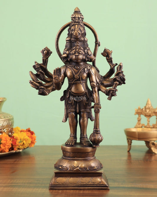 Pure Brass Standing Panchmukhi Hanuman Idol – antique finish 12 inch - Sama Homes Idol - Brass Sculpture