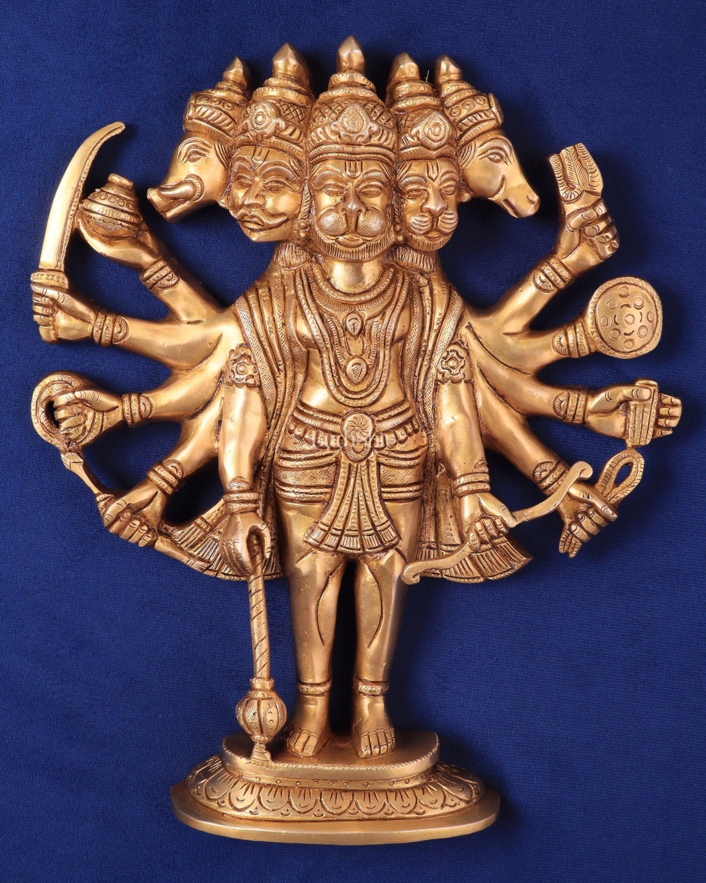 Pure Brass Standing Panchmukhi Hanuman Wall Hanging | Vastu Protection 13" - Sama Homes Idol - Brass Sculpture