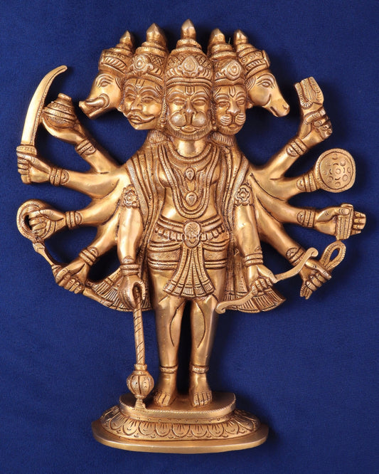 Pure Brass Standing Panchmukhi Hanuman Wall Hanging | Vastu Protection 13" - Sama Homes Idol - Brass Sculpture