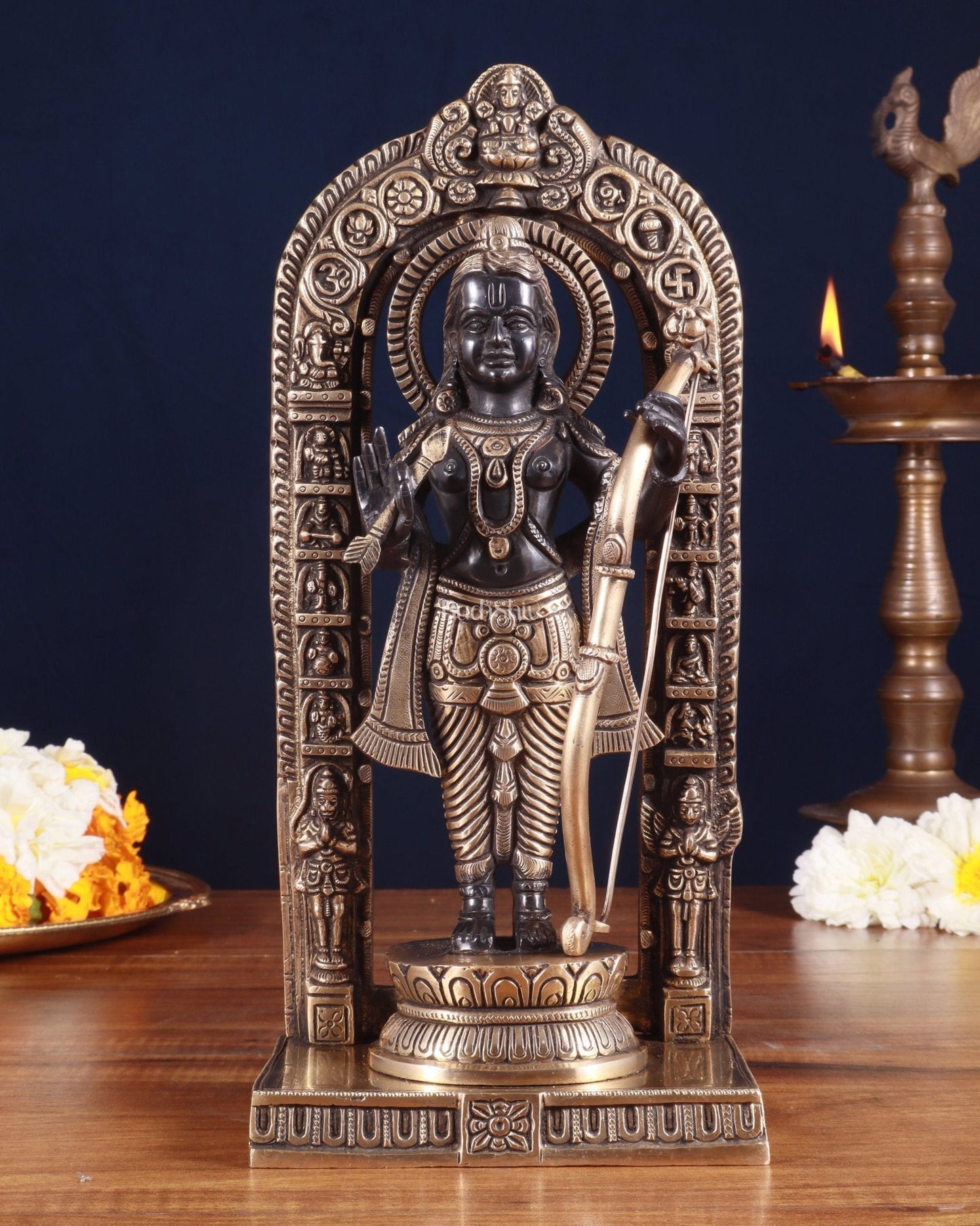 Pure Brass Superfine Ayodhya Ram Lalla Idol - 12" black and gold - Sama Homes Idol - Brass Sculpture