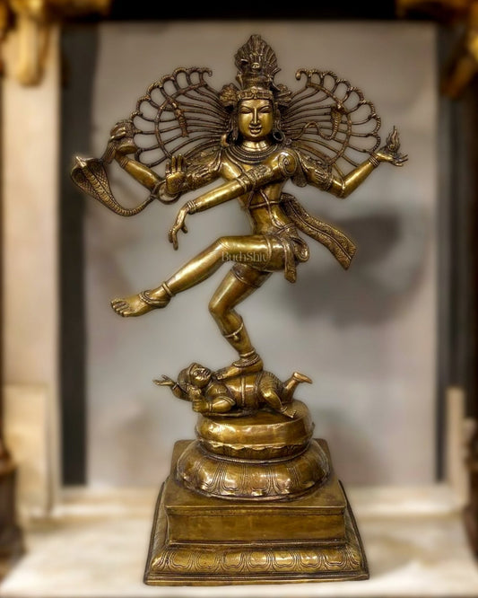 Pure Brass Superfine Dancing Shiva Statue - 39.5" H, 40.5 Kg | Exquisite Craftsmanship - Sama Homes Idol - Brass Sculpture
