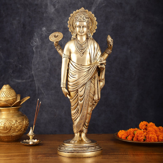 Pure Brass Superfine Dhanvantari Statue - 18" Height, 6 kg - Sama Homes Idol - Brass Sculpture