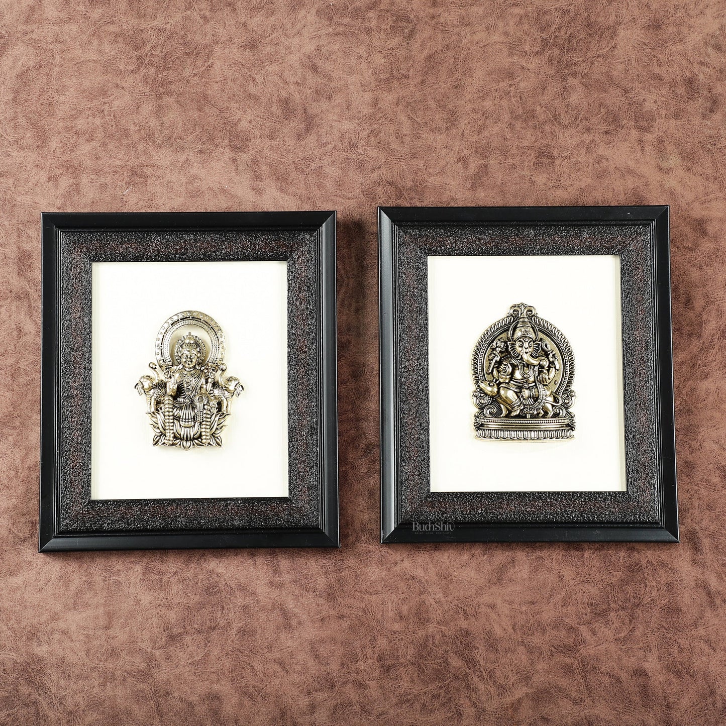 Pure Brass Superfine Ganesh Lakshmi Hanging on Wooden Frame - 9.5 Inch - Sama Homes Idol - Brass Sculpture