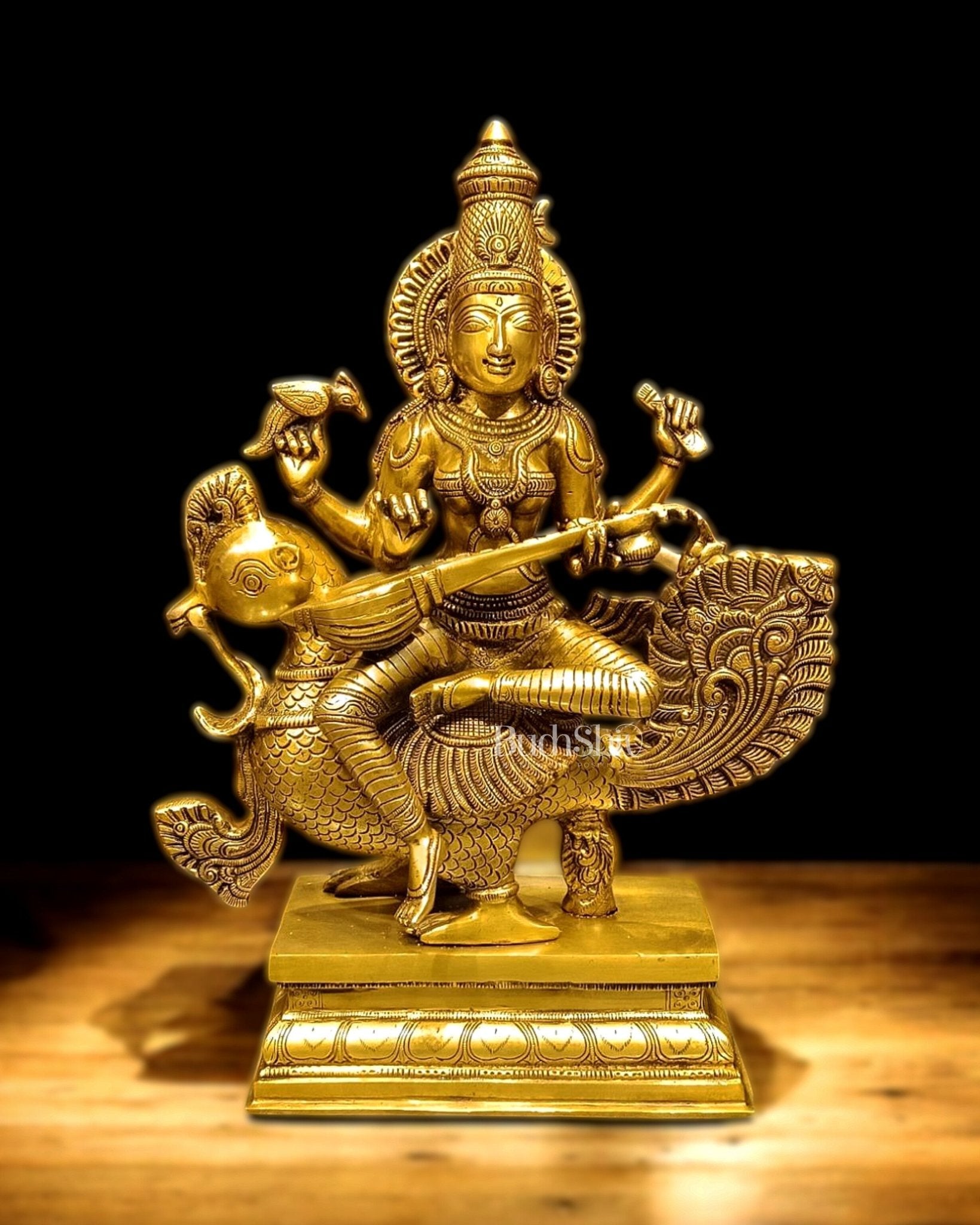 Pure Brass Superfine Goddess Saraswati Statue - 20" Height | - Sama Homes Idol - Brass Sculpture - Eco-friendly - Sama Homes