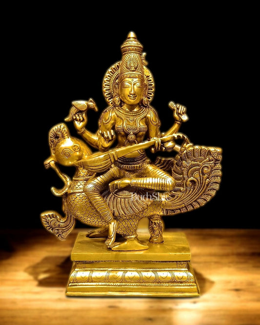 Pure Brass Superfine Goddess Saraswati Statue - 20" Height | - Sama Homes Idol - Brass Sculpture