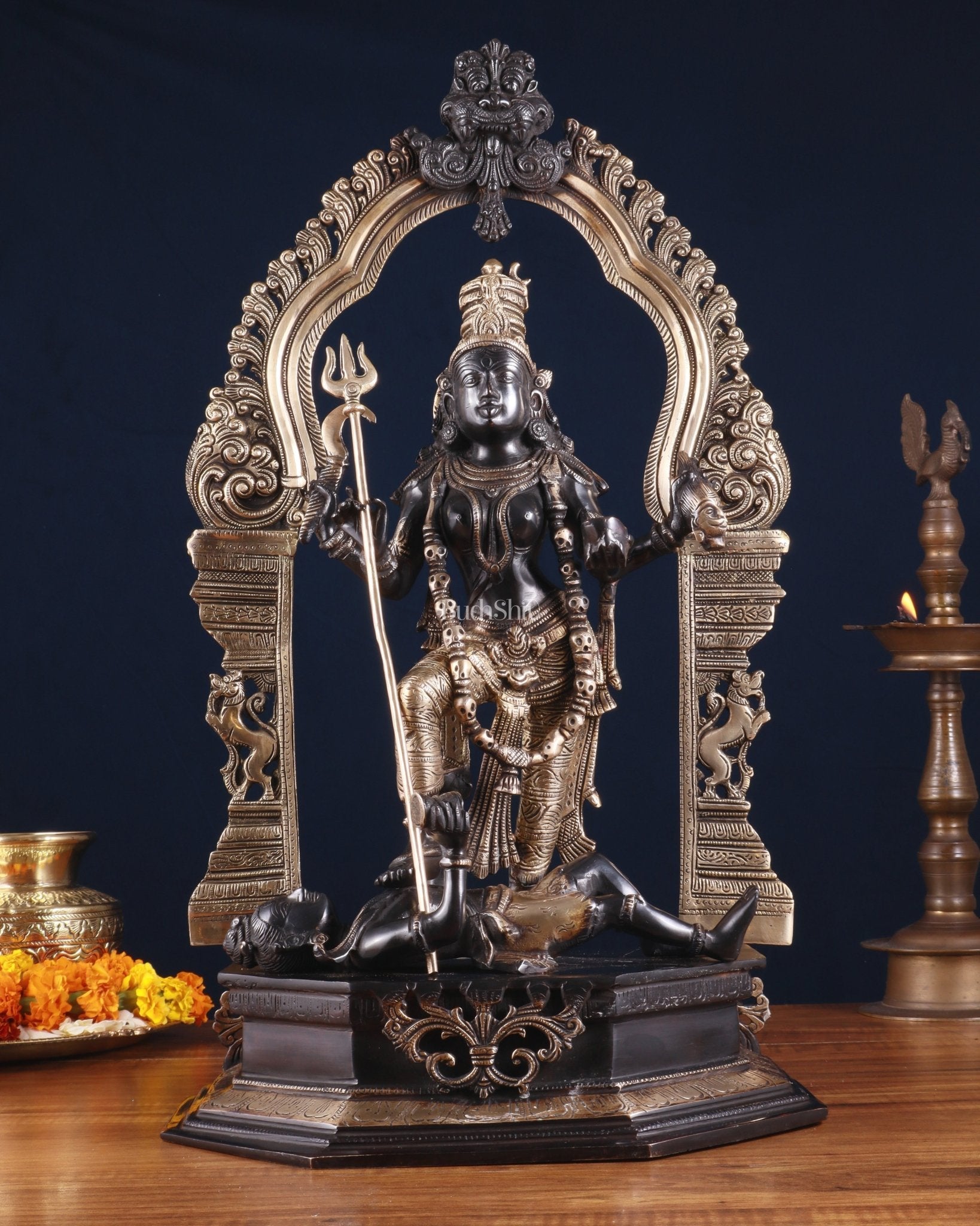 Pure Brass Superfine Handcrafted Goddess bhadra Kali Statue - 22" Black edition - Sama Homes Idol - Brass Sculpture - Eco-friendly - Sama Homes
