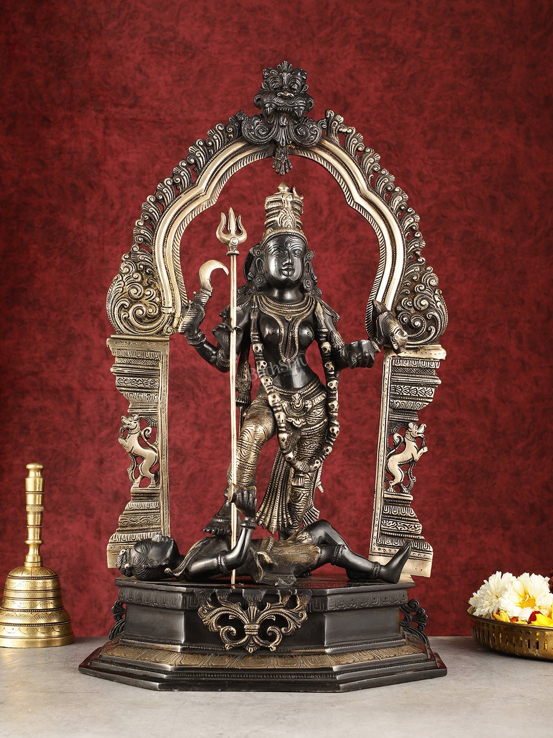 Pure Brass Superfine Handcrafted Goddess bhadra Kali Statue - 22" Black - Sama Homes Idol - Brass Sculpture - Eco-friendly - Sama Homes