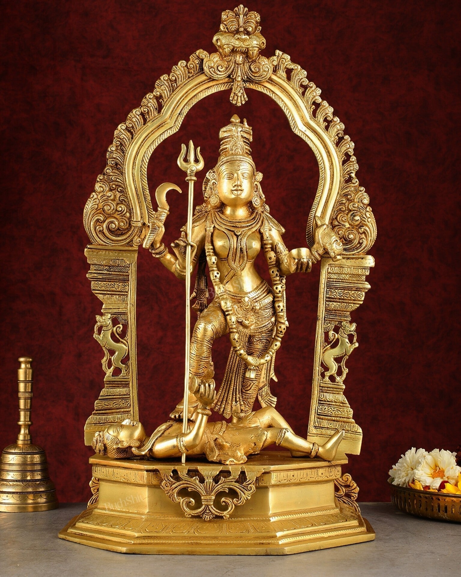 Pure Brass Superfine Handcrafted Goddess Kali Statue - 22" Golden hues - Sama Homes Idol - Brass Sculpture - Eco-friendly - Sama Homes