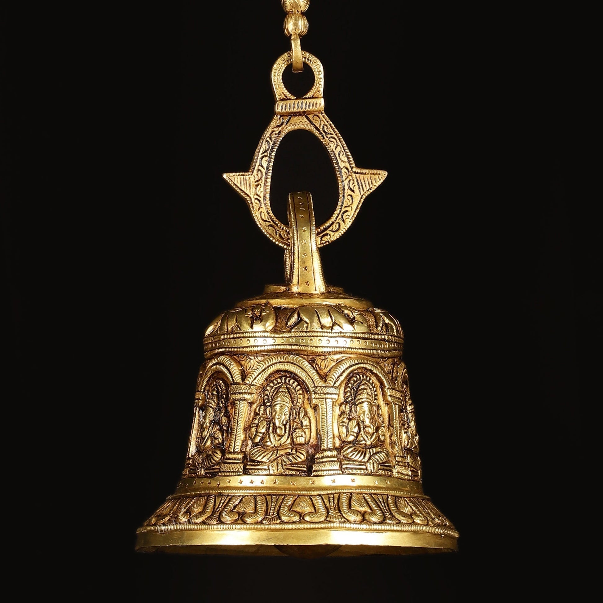 Pure Brass Superfine Heavy hanging Temple Bell with Ganesha Carvings - Sama Homes Idol - Brass Sculpture - Eco-friendly - Sama Homes