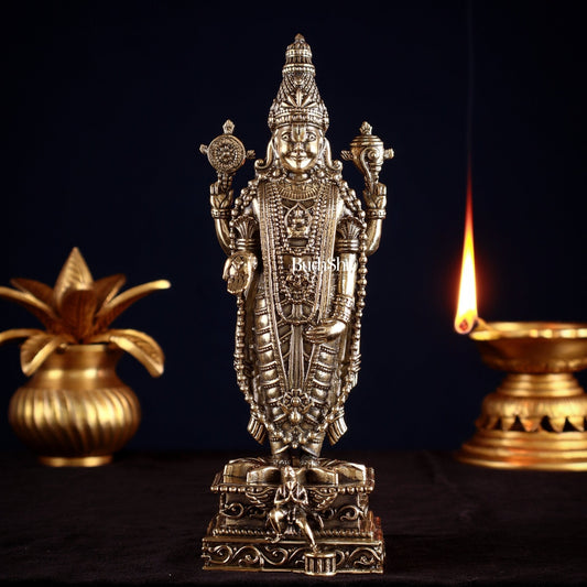 Pure Brass Superfine Intricate Tirupati Balaji Idol – 6" - Sama Homes Idol - Brass Sculpture