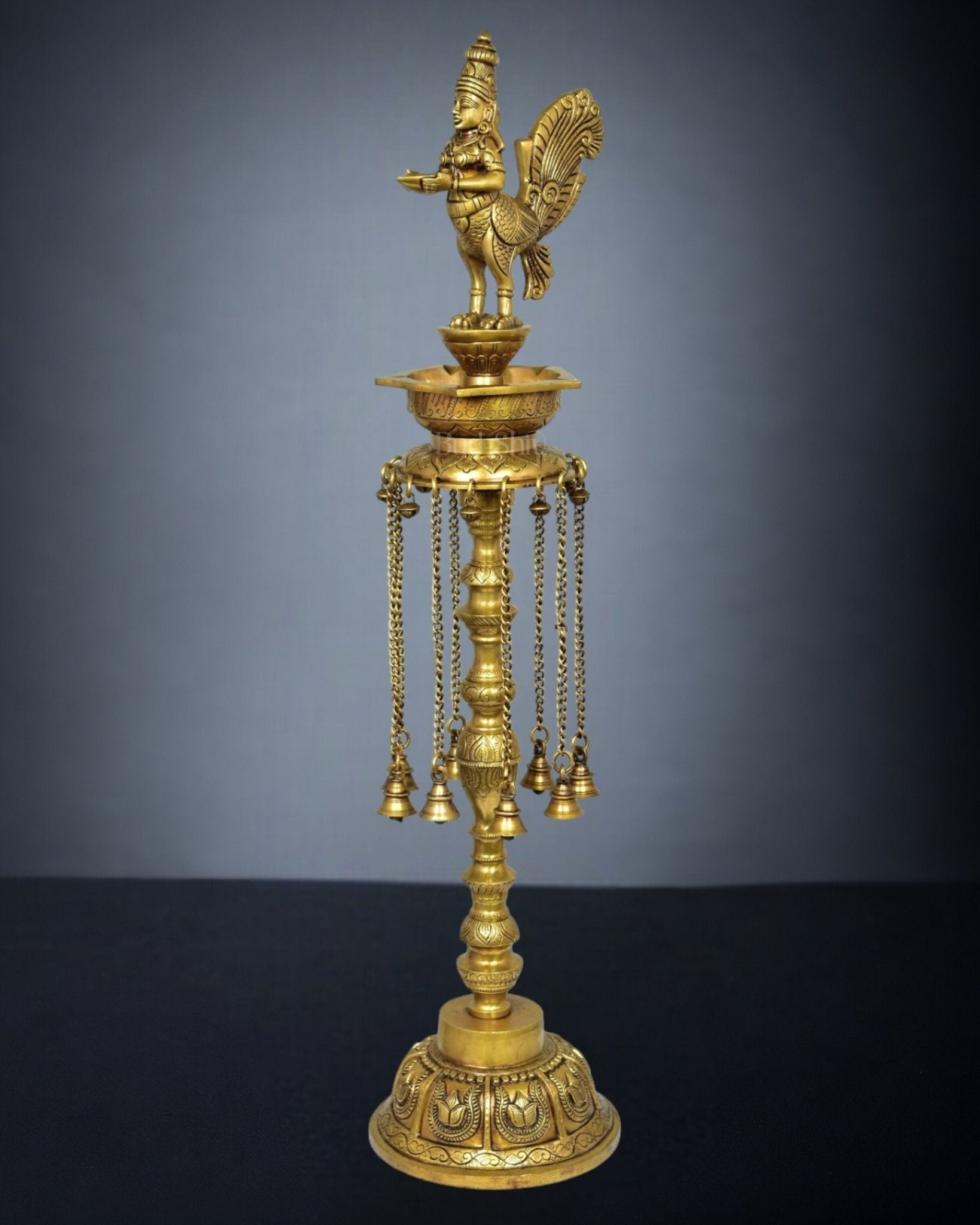 Reines Messing Superfine Kamadhenu Vilakku Öllampe 30 Zoll - Eco-friendly - Sama Homes