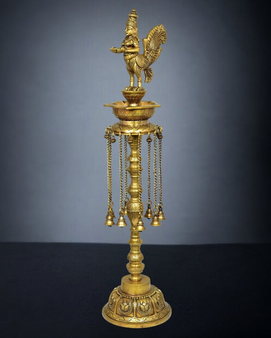 Reines Messing Superfine Kamadhenu Vilakku Öllampe 30 Zoll