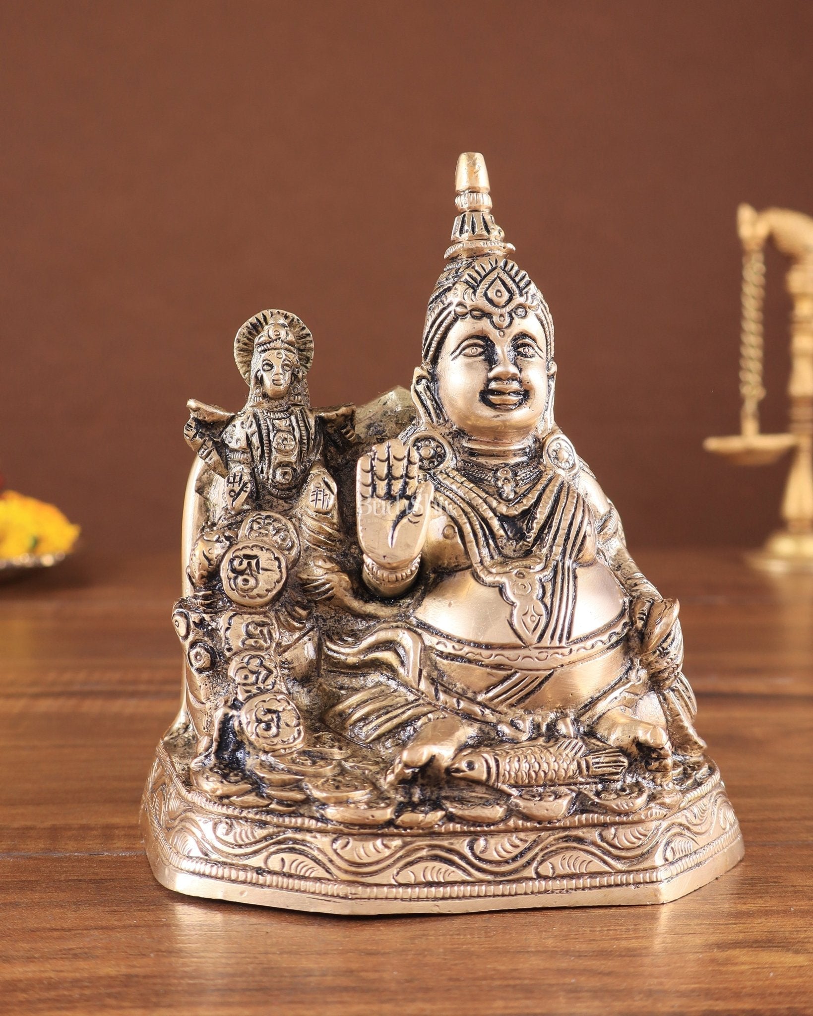 Pure Brass Superfine Kuber Lakshmi Idol – Vastu Approved for Monetary Gains - Sama Homes Idol - Brass Sculpture - Eco-friendly - Sama Homes