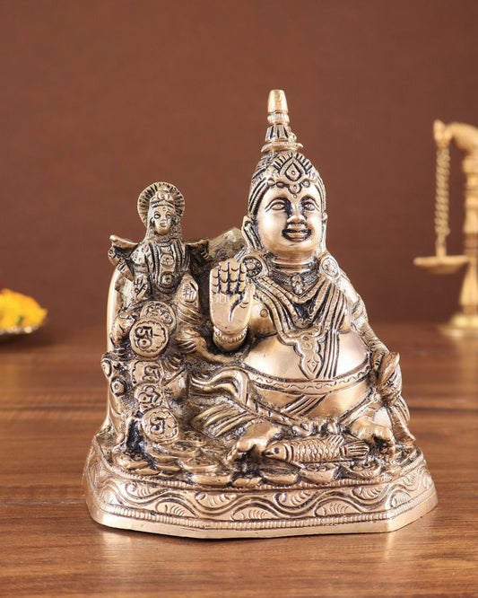 Pure Brass Superfine Kuber Lakshmi Idol – Vastu Approved for Monetary Gains - Sama Homes Idol - Brass Sculpture