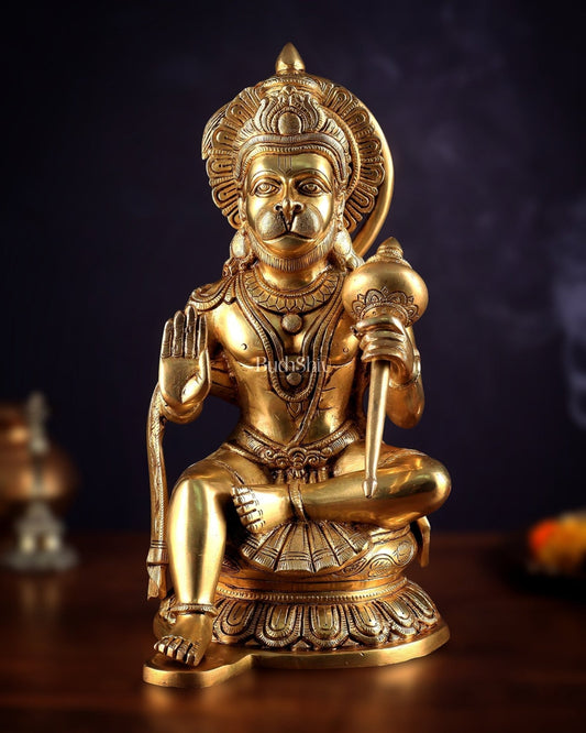 Pure Brass Superfine Large Hanuman Ji Idol | 15 Inch (38.1 cm) | Divine Strength & Protection - Sama Homes Idol - Brass Sculpture