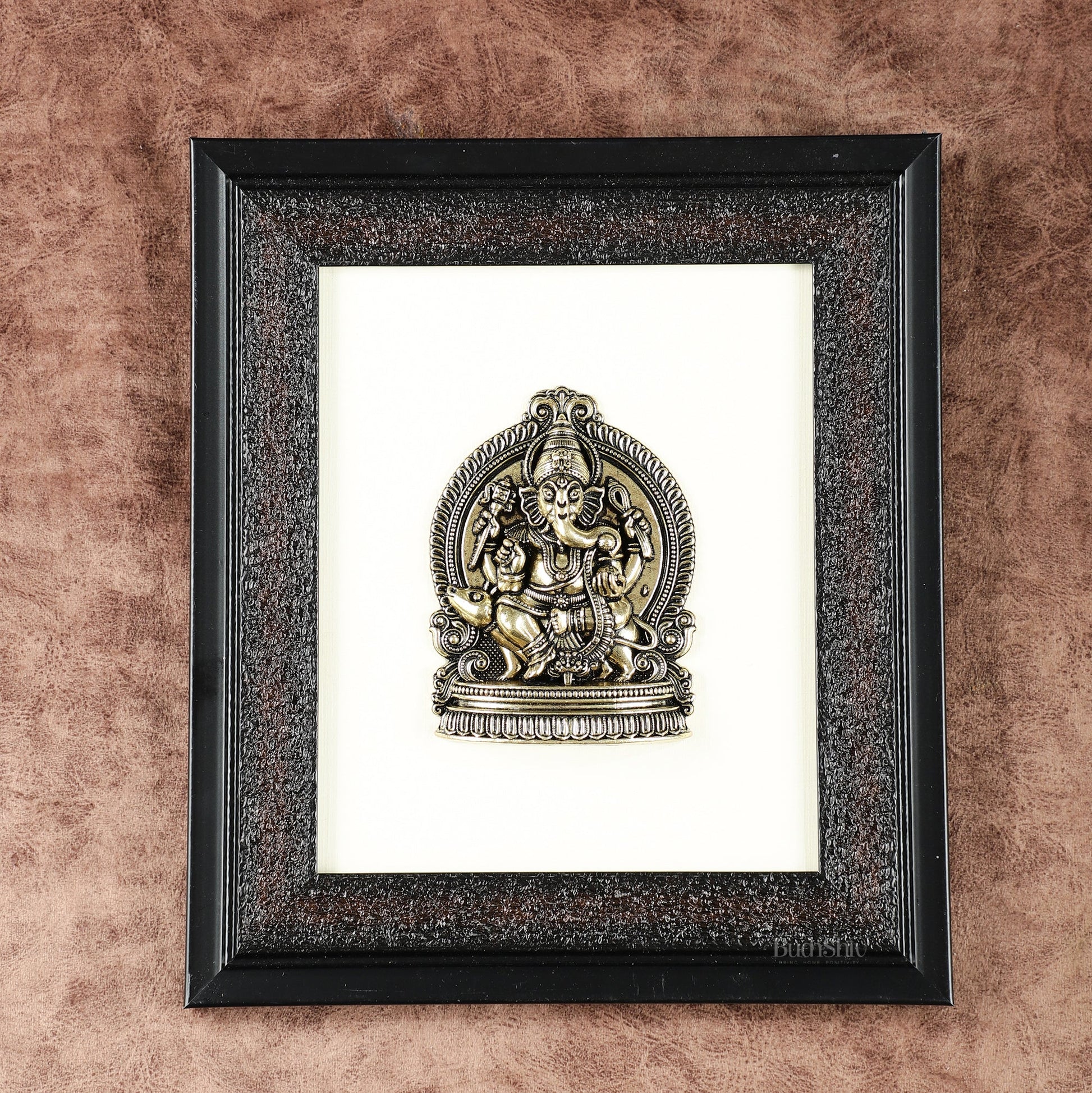 Pure Brass Superfine Lord Ganesha Hanging on Wooden Frame - 9.5 Inch - Sama Homes Idol - Brass Sculpture - Eco-friendly - Sama Homes