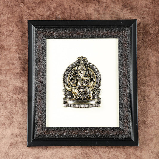 Pure Brass Superfine Lord Ganesha Hanging on Wooden Frame - 9.5 Inch - Sama Homes Idol - Brass Sculpture