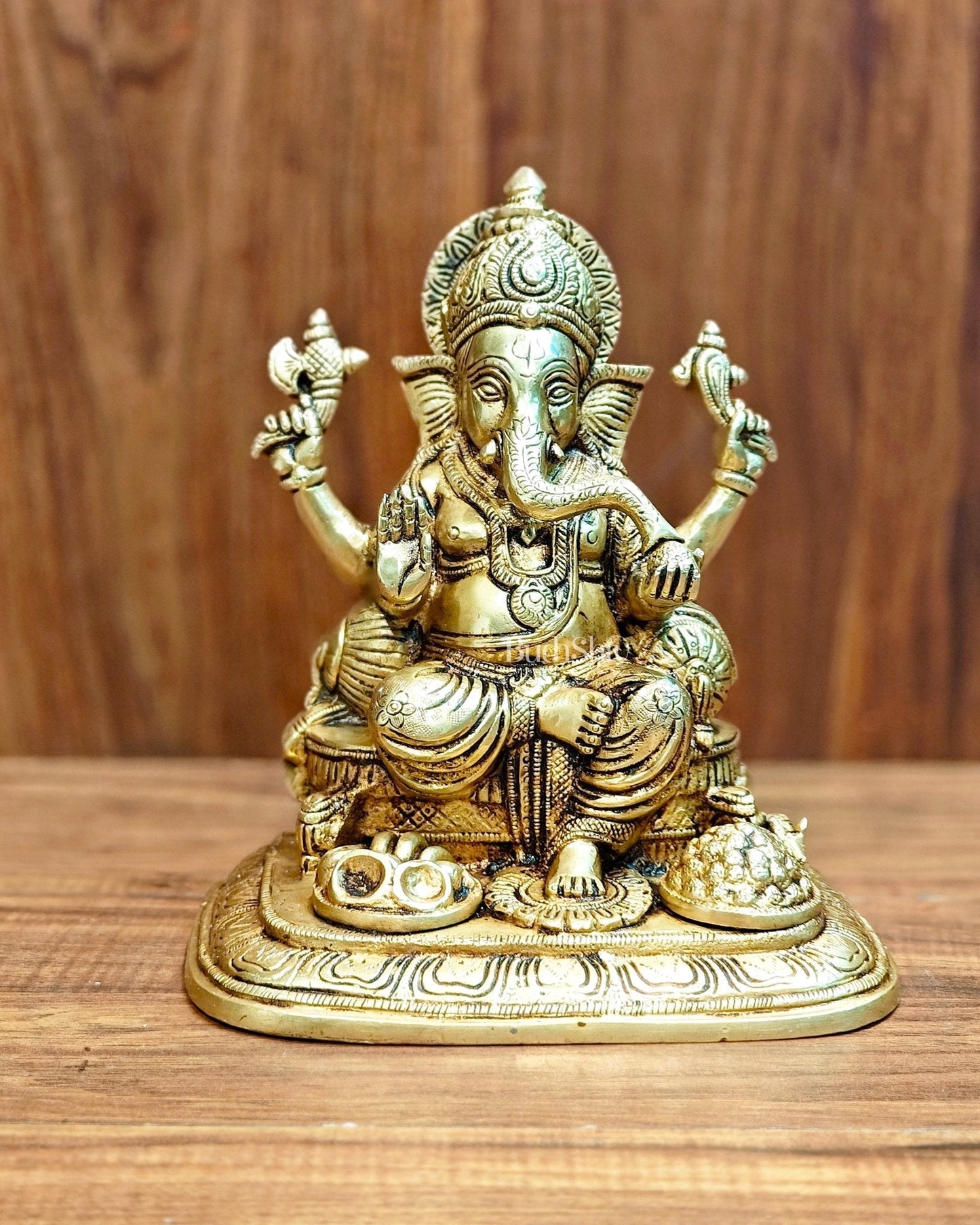 Pure Brass Superfine Lord Ganesha Idol - 9" - Sama Homes Idol - Brass Sculpture