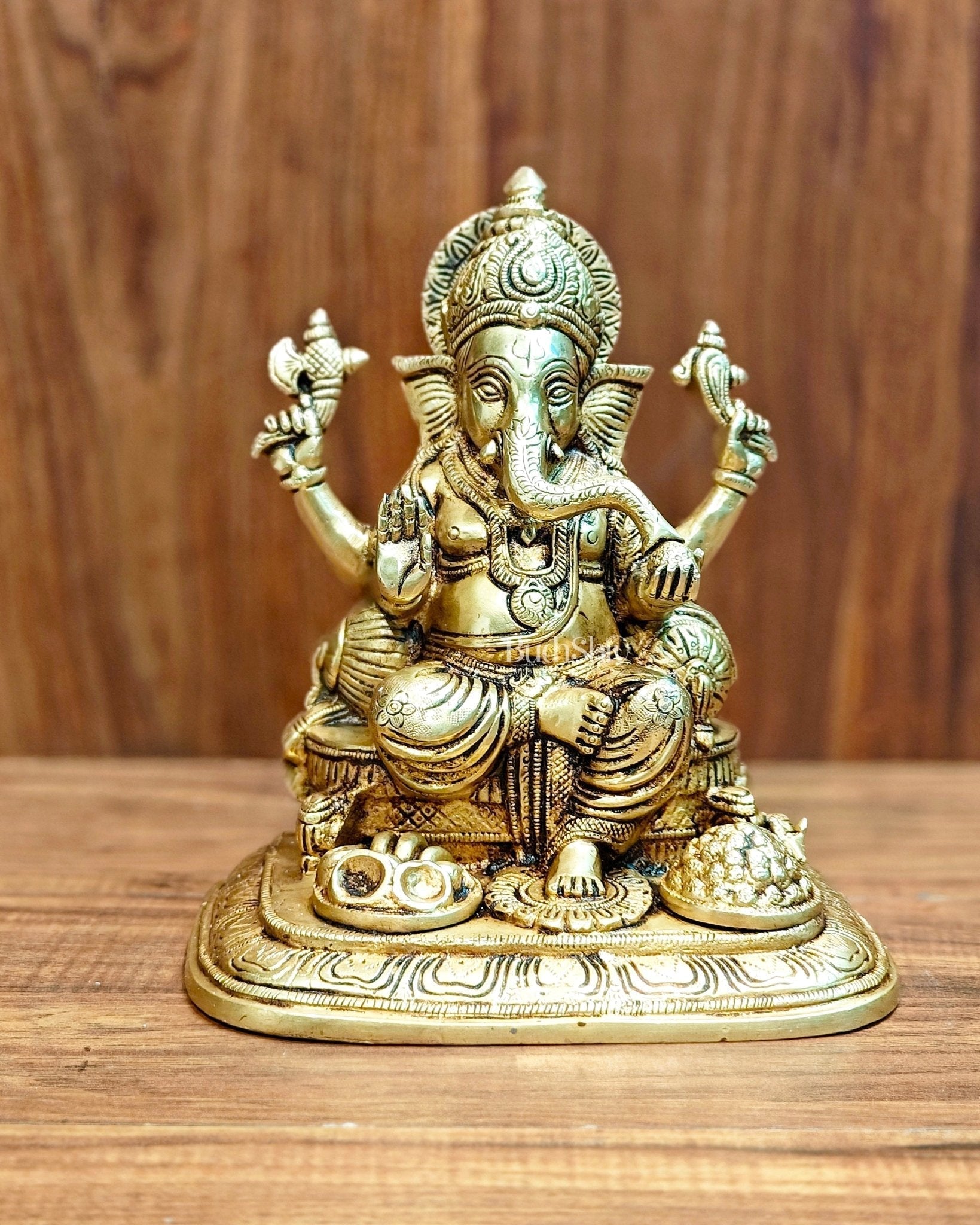 Pure Brass Superfine Lord Ganesha Idol - 9" - Sama Homes Idol - Brass Sculpture - Eco-friendly - Sama Homes