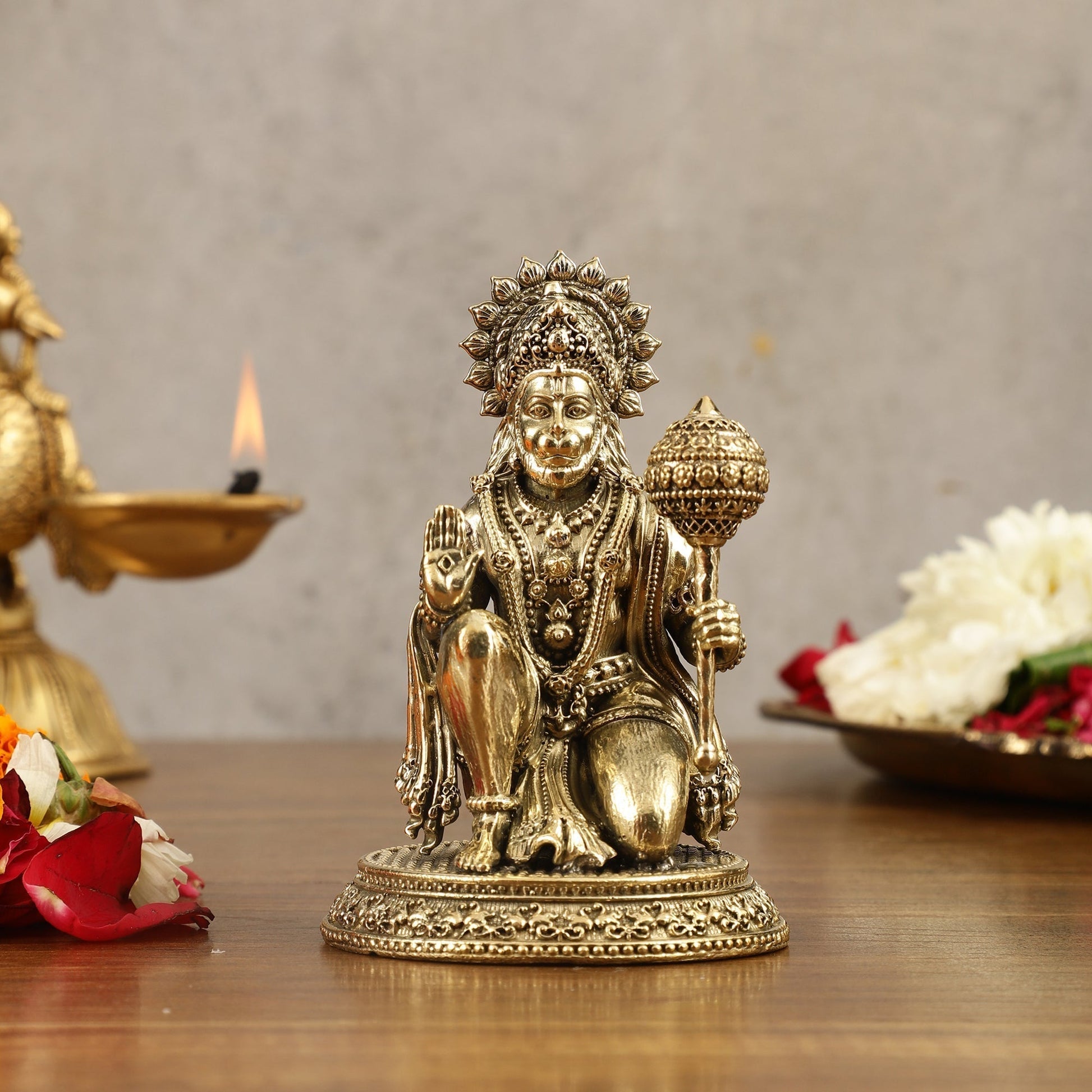 Pure Brass Superfine Lord Hanuman Idol - 4.5 inch - Sama Homes Idol - Brass Sculpture - Eco-friendly - Sama Homes