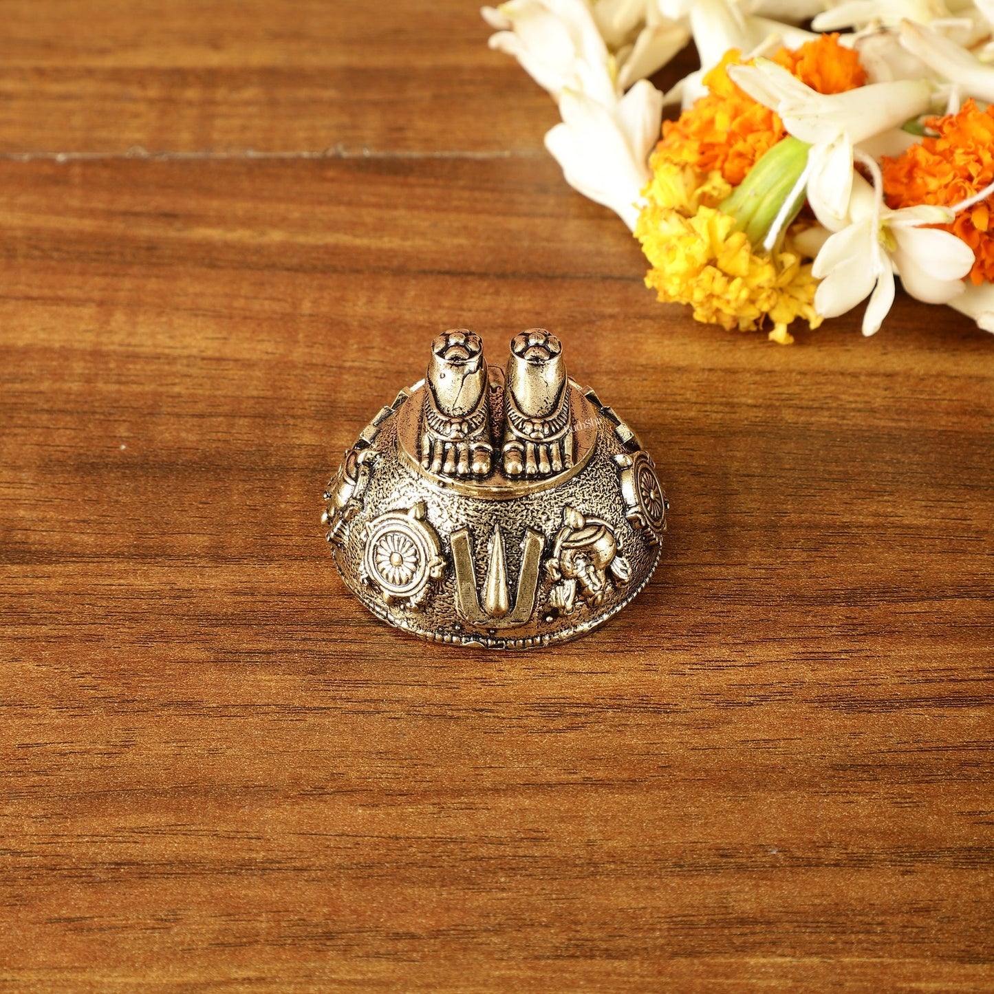 Pure Brass Superfine Lord Tirupati Balaji Feet Charan Paduka | 1.5 Inch Height | - Sama Homes Idol - Brass Sculpture