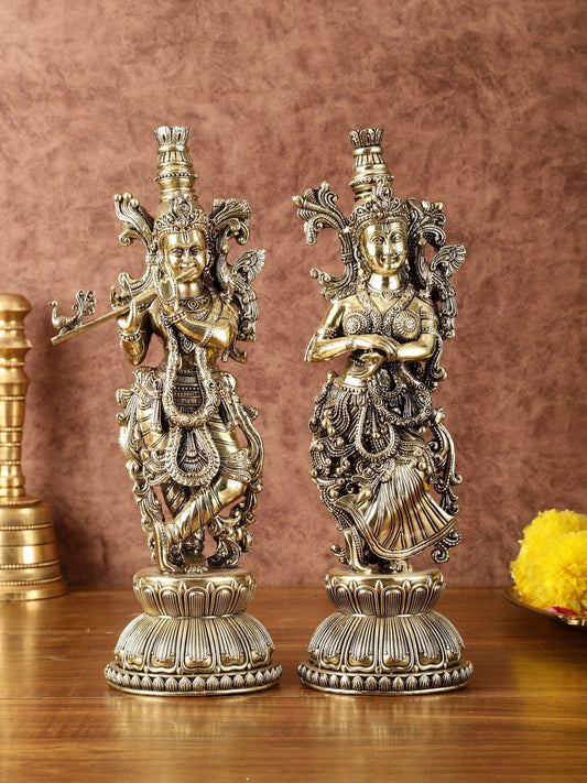 Pure Brass Superfine Radha Krishna Idols - Intricately Carved - 11" Tall - Sama Homes Idol - Brass Sculpture