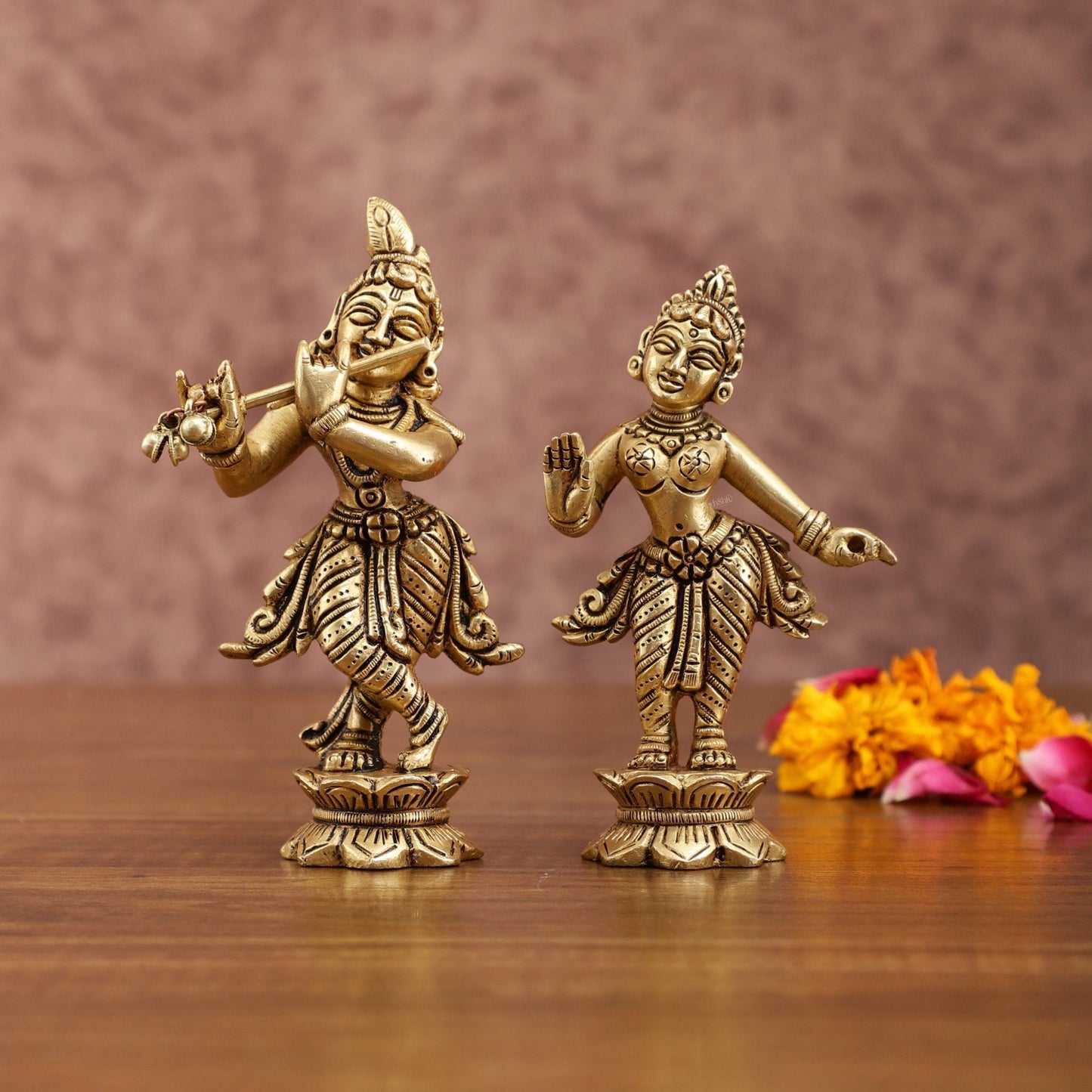 Pure brass Superfine Radha krishna idols pair 5" - Sama Homes Idol - Brass Sculpture