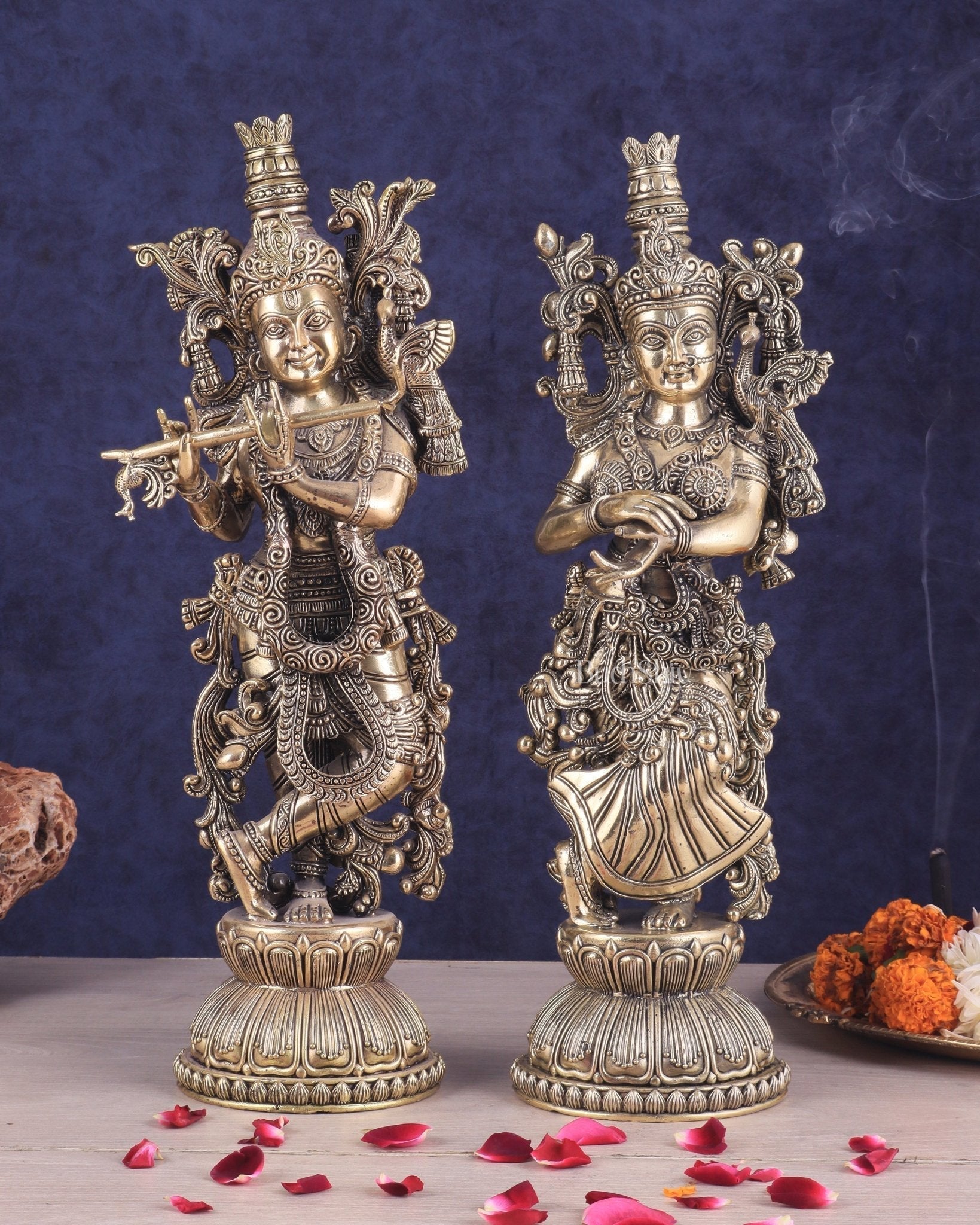 Pure Brass Superfine Radha Krishna Pair Statue – 16 Inch - Sama Homes Idol - Brass Sculpture - Eco-friendly - Sama Homes