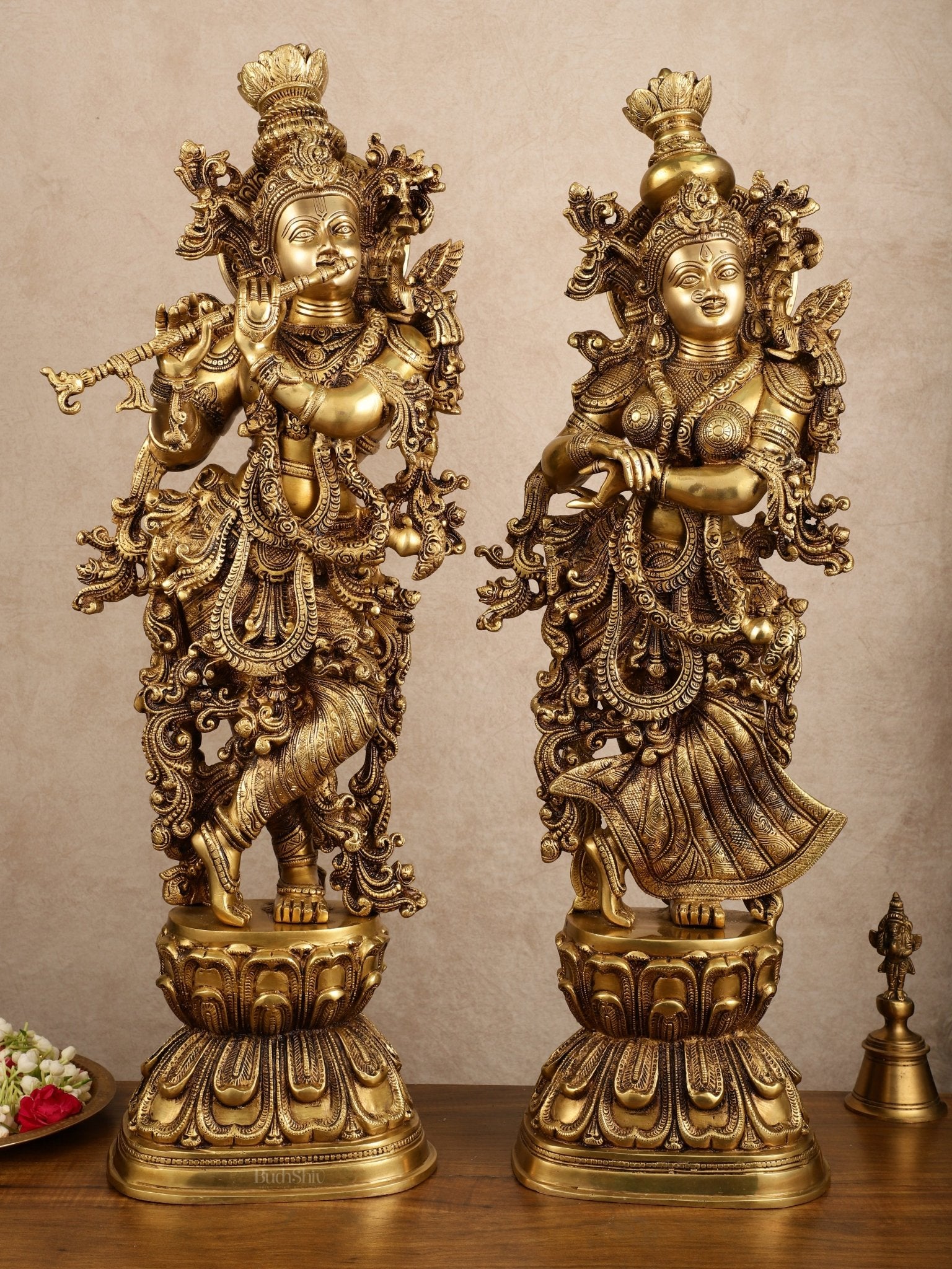 Pure Brass Superfine Radha Krishna Statue | 30" pair - Sama Homes Idol - Brass Sculpture - Eco-friendly - Sama Homes