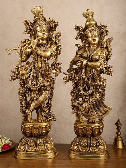 Pure Brass Superfine Radha Krishna Statue | 30" pair - Sama Homes Idol - Brass Sculpture
