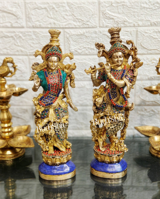 Sama Homes-radha krishna brass idols 14 with stonework