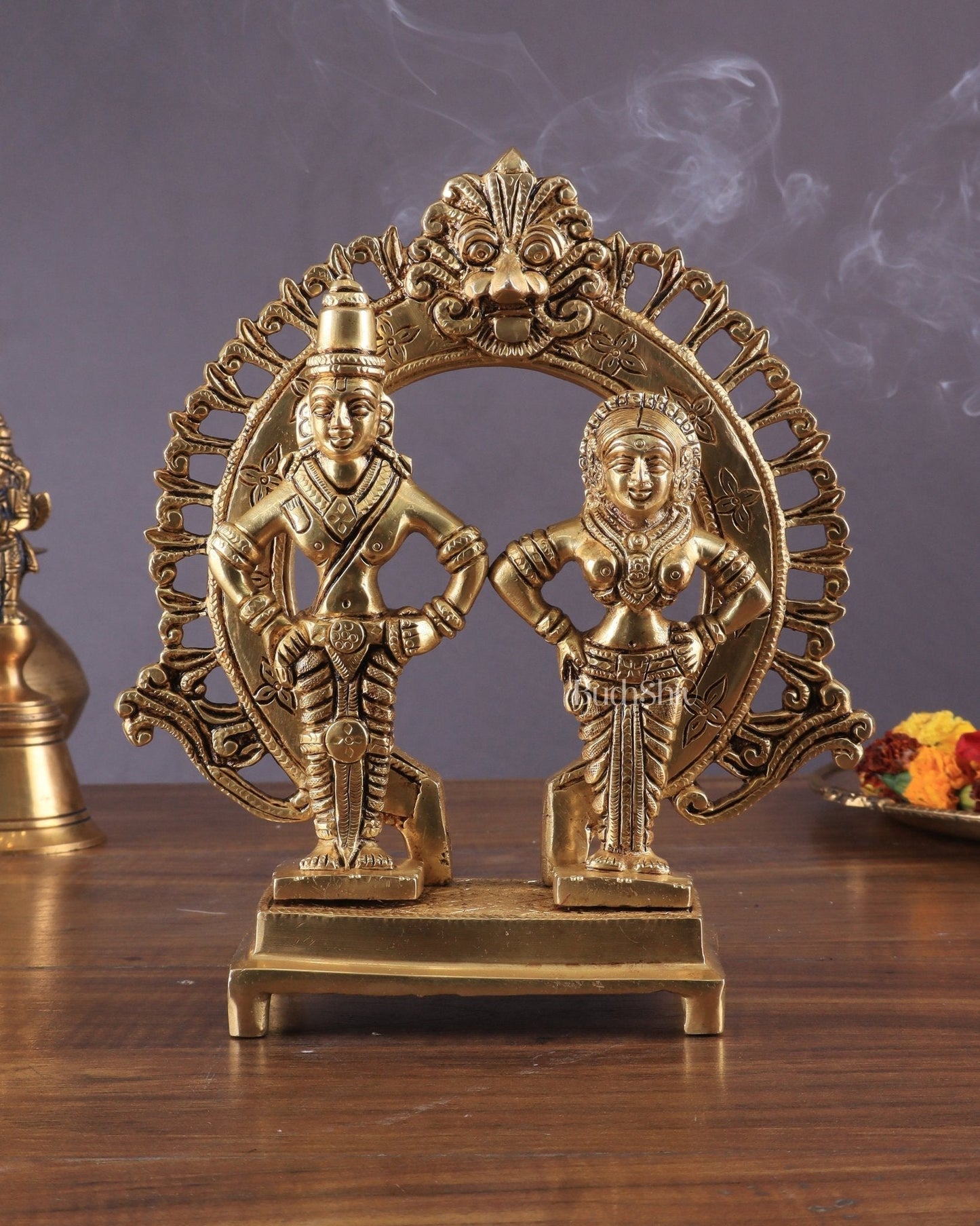 Pure Brass Superfine Vitthal Rukmani Idol with Prabhavali 8.5" - Sama Homes Idol - Brass Sculpture